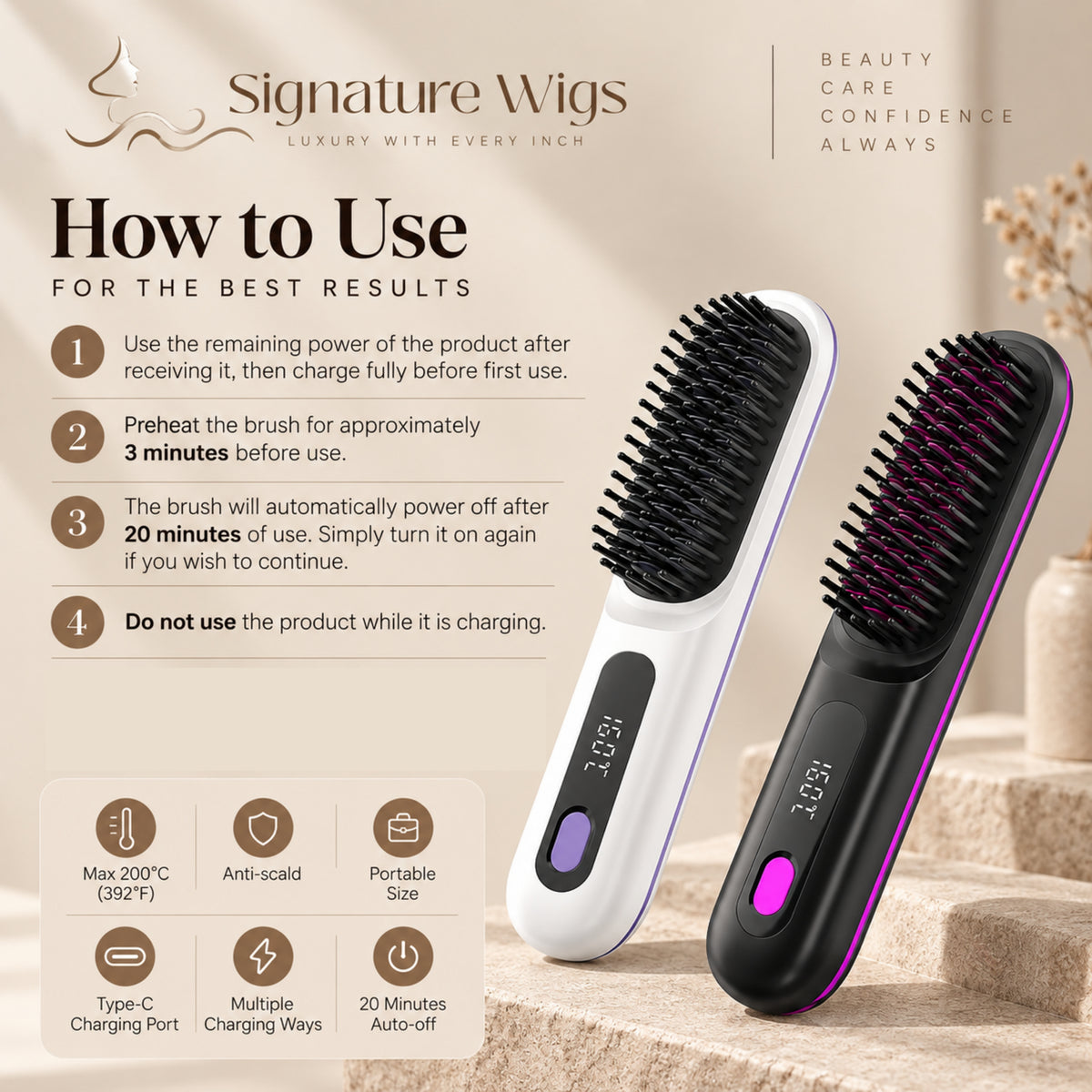 Original Picnen Cordless Hair Straightener Brush